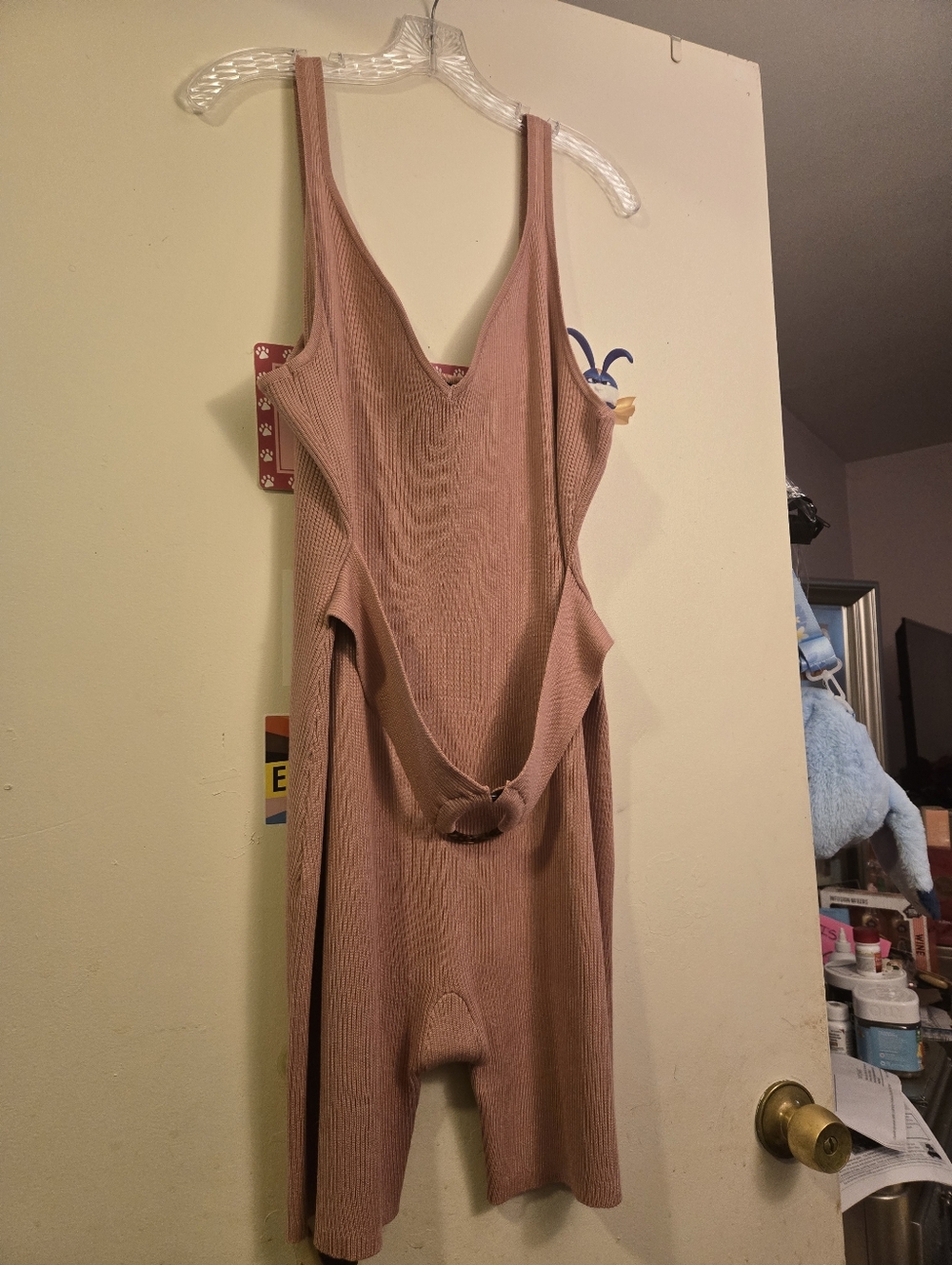 Women's Ribbed One-Piece Jumpsuit in Mauve Pink
